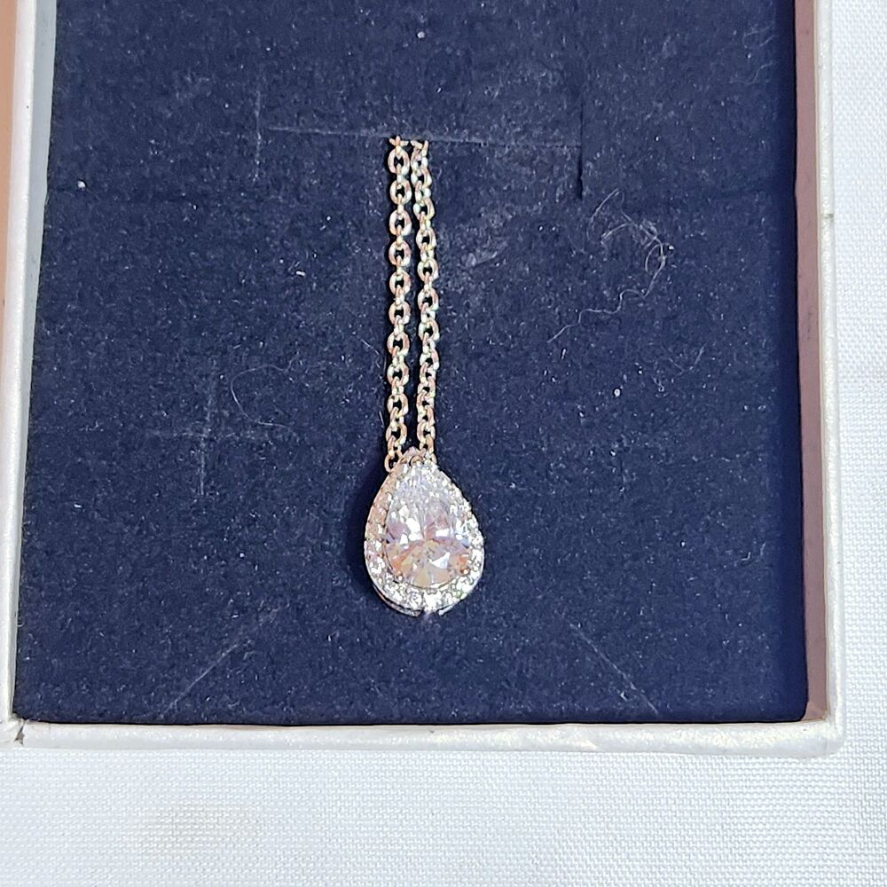 EAMTI S925 Sterling Silver CZ Teardrop Pendant Necklace 18" w/ Box